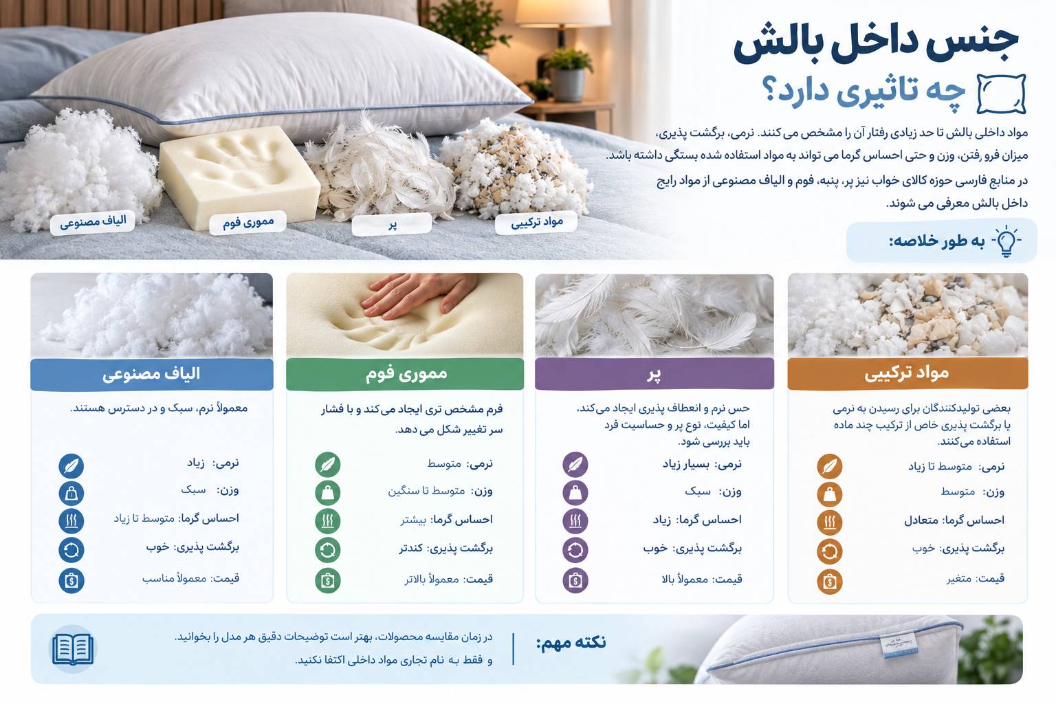 جنس داخل بالش چه تاثیری دارد؟